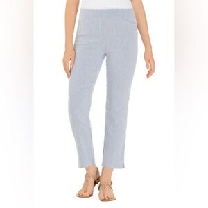 Hilary Radley Women’s Pull On Stretch Ankle White&Blue Seersucker  Pants Size 10